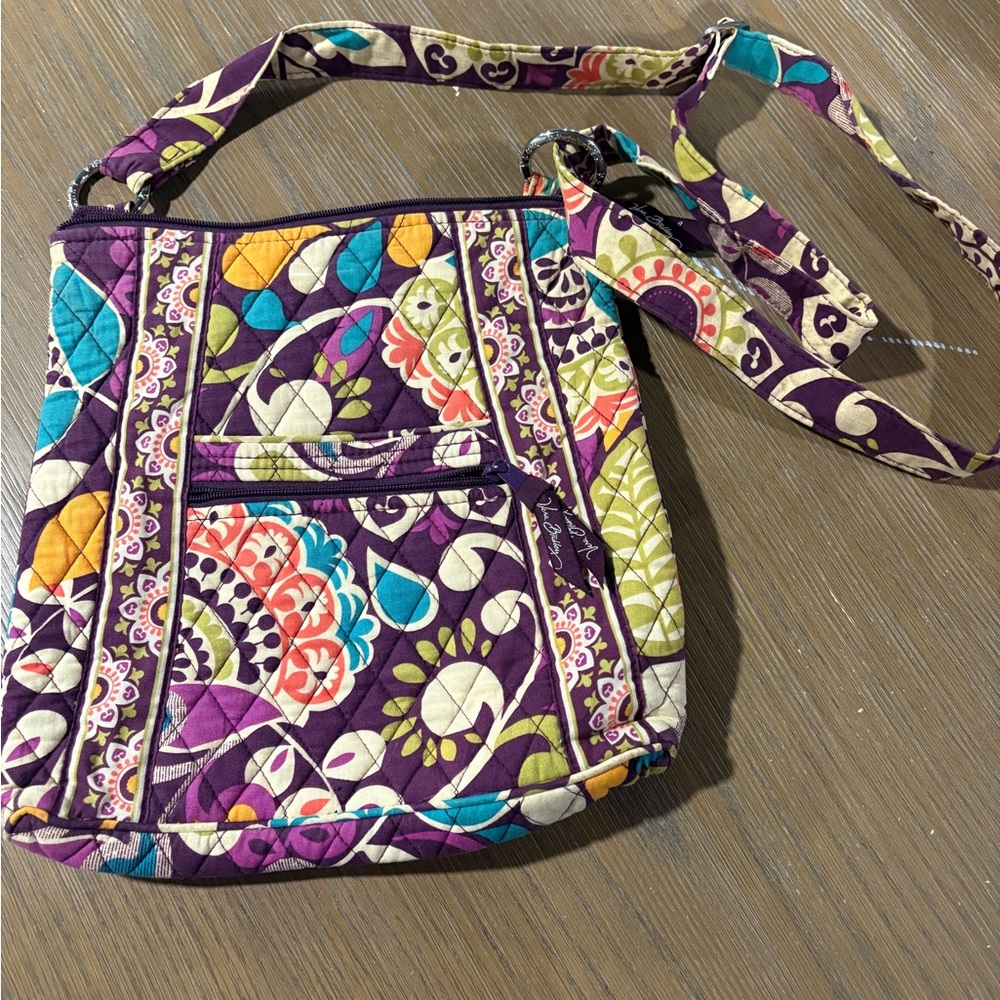 Vera Bradley Purple and Cream Crossbody Bag with Floral Patterns